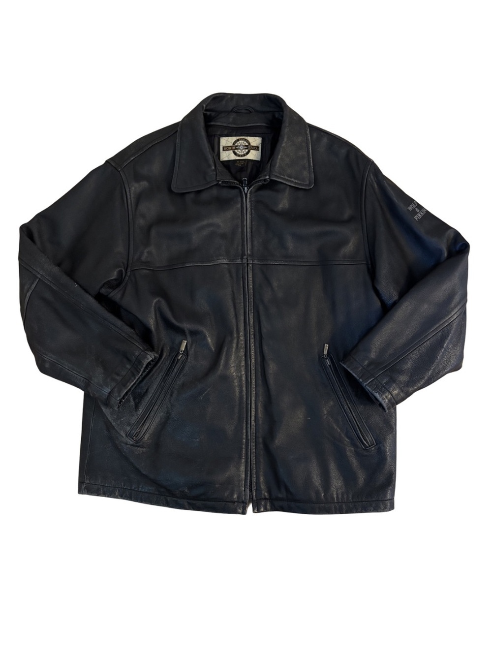 North End Y2K Black Leather Worked-In Zip-Front Jacket
